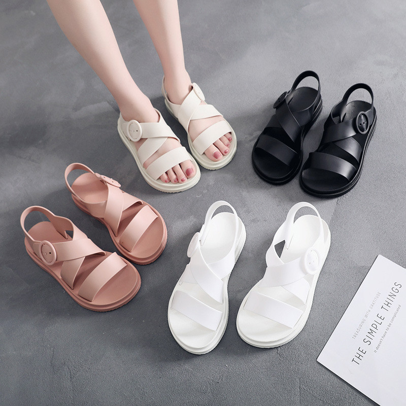 Flat plastic woman sandals summer thick  waterproof wild Korean student jelly beach shoes AG346