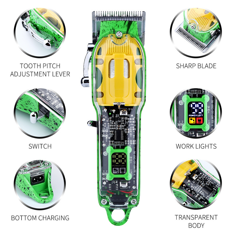 Transparent Body Design Cordless New Design Usb Hair Cut Machine Rechargeable Professional Electric Hair Trimmer Clippers