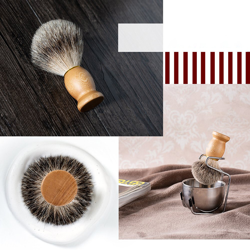 JDK Custom Shaving Brush Set 4pcs Hair Brush Solid Wood Handle Shaving Stainless Steel Stand Shaving Bowl Kits