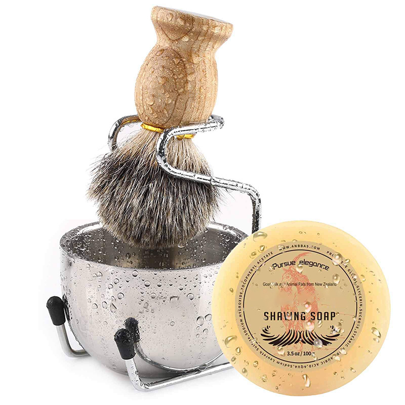 JDK Custom Shaving Brush Set 4pcs Hair Brush Solid Wood Handle Shaving Stainless Steel Stand Shaving Bowl Kits