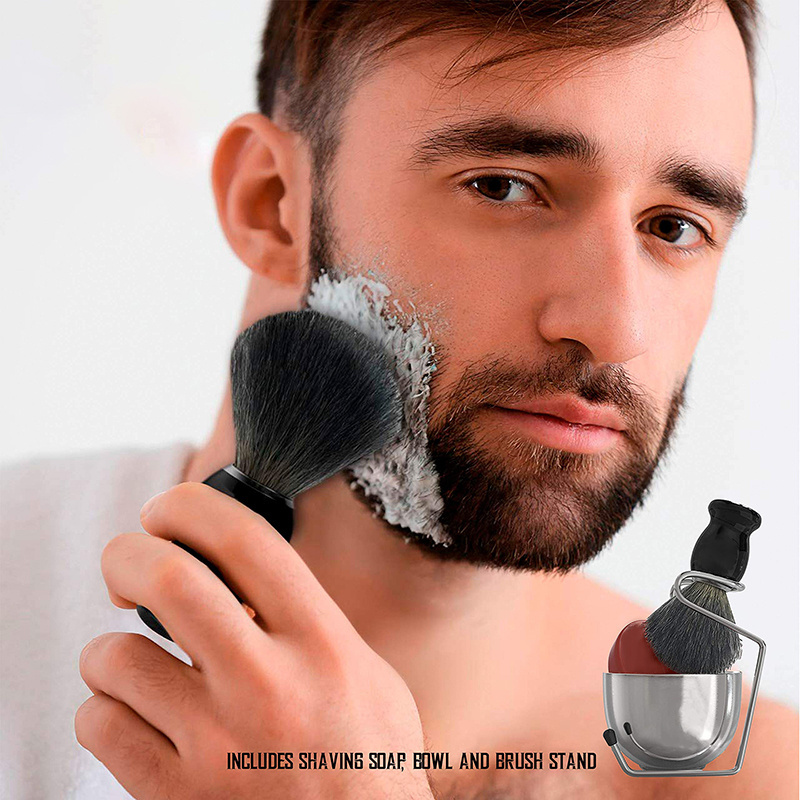 JDK Custom Luxury Shaving Brush Sets Nylon Badger Hair Shaving Brush Soap Stainless Steel Bowl Safety Stand Shaving Kits