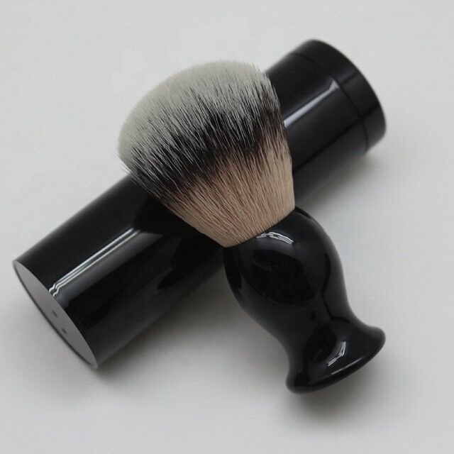 Wholesale Custom Black Color Men Beard Vegan Synthetic Shaving Brush with Travel Tube