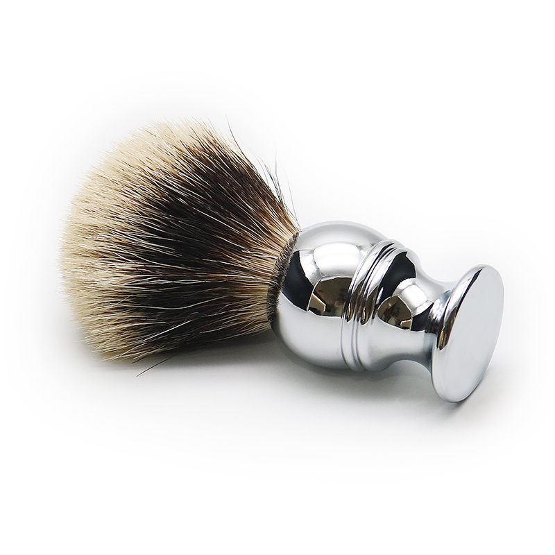 Custom Logo Silver tip Badger Hair Shaving brushes Chrome Metal Men's Shaving Soap Barber Grooming Beard shaving brush wholesale