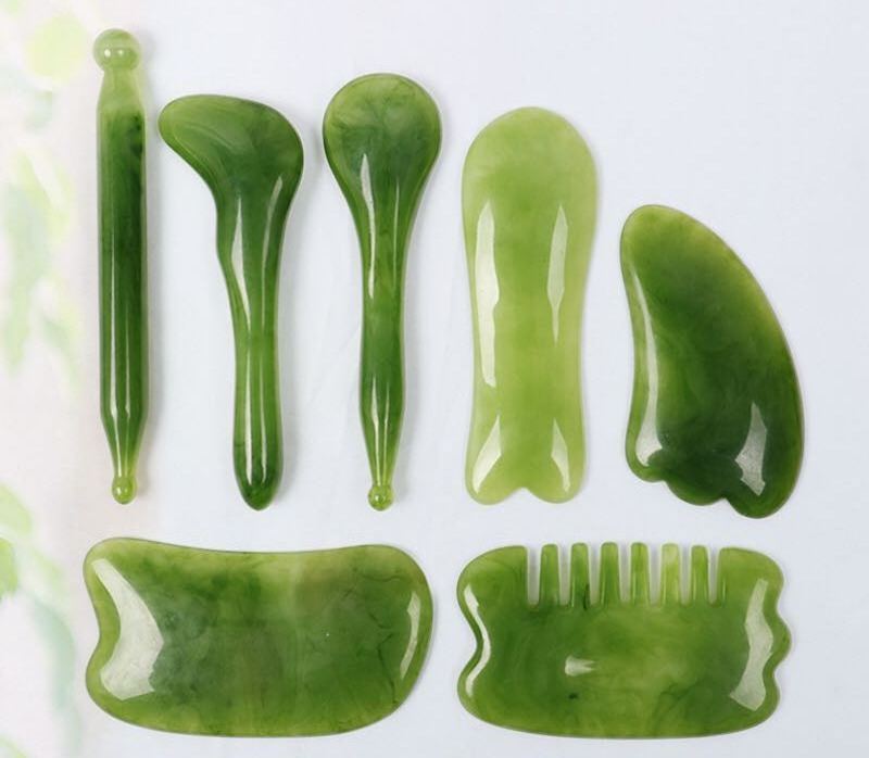 Heart Shaped Gua Sha Guasha Board Green Rose Quartz Jade Stone Scraping Massage Tool gua sha board