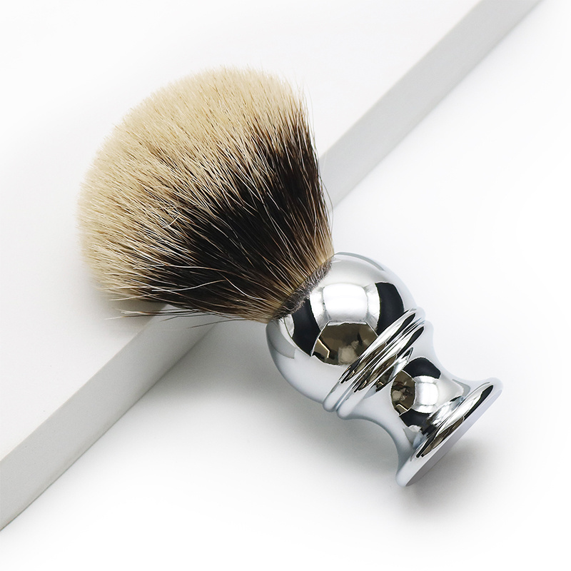 Custom Logo Silver tip Badger Hair Shaving brushes Chrome Metal Men's Shaving Soap Barber Grooming Beard shaving brush wholesale