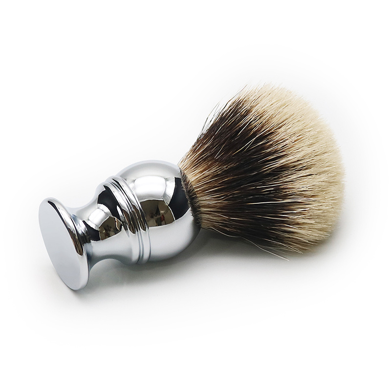 Custom Logo Silver tip Badger Hair Shaving brushes Chrome Metal Men's Shaving Soap Barber Grooming Beard shaving brush wholesale