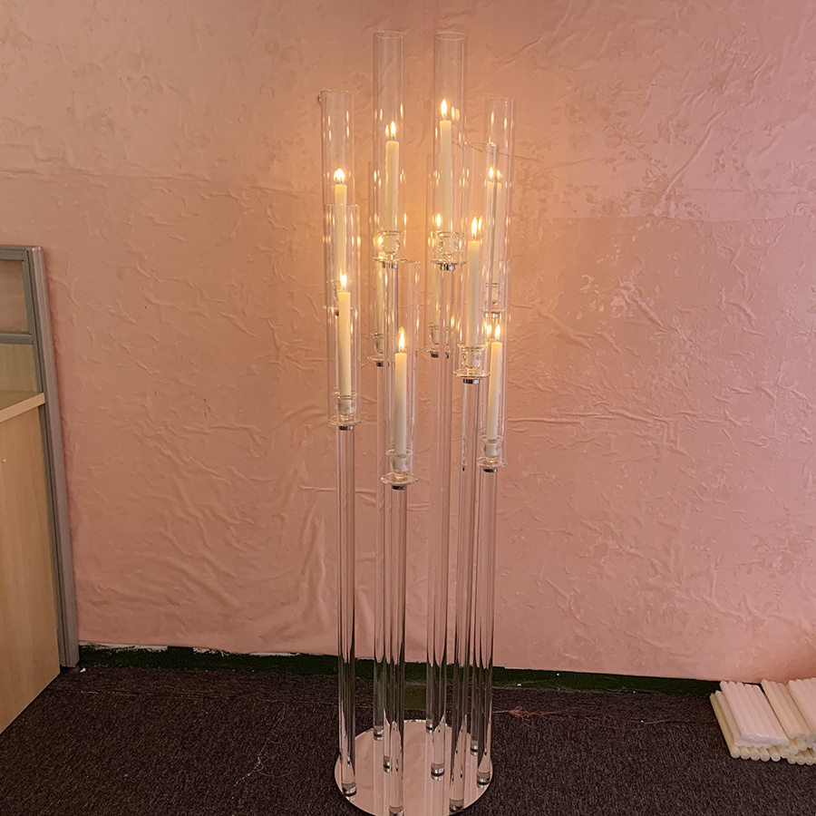 Luxury tall glass hurricane candle sticks crystal candelabra for wedding table centerpieces