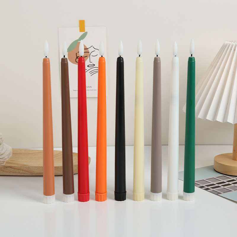 Classic battery operated multi colors electric 3D wick light flameless taper candles for christmas wedding decorative