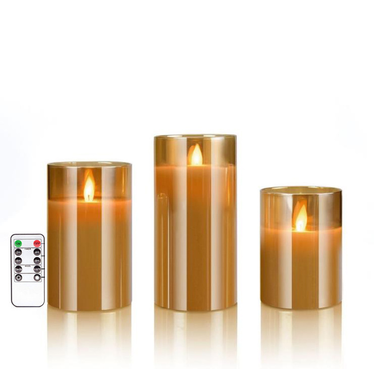 SWS180  Flameless Glass Jar candles Battery Operated paraffin LED votive candle holder set of 3 with remote control