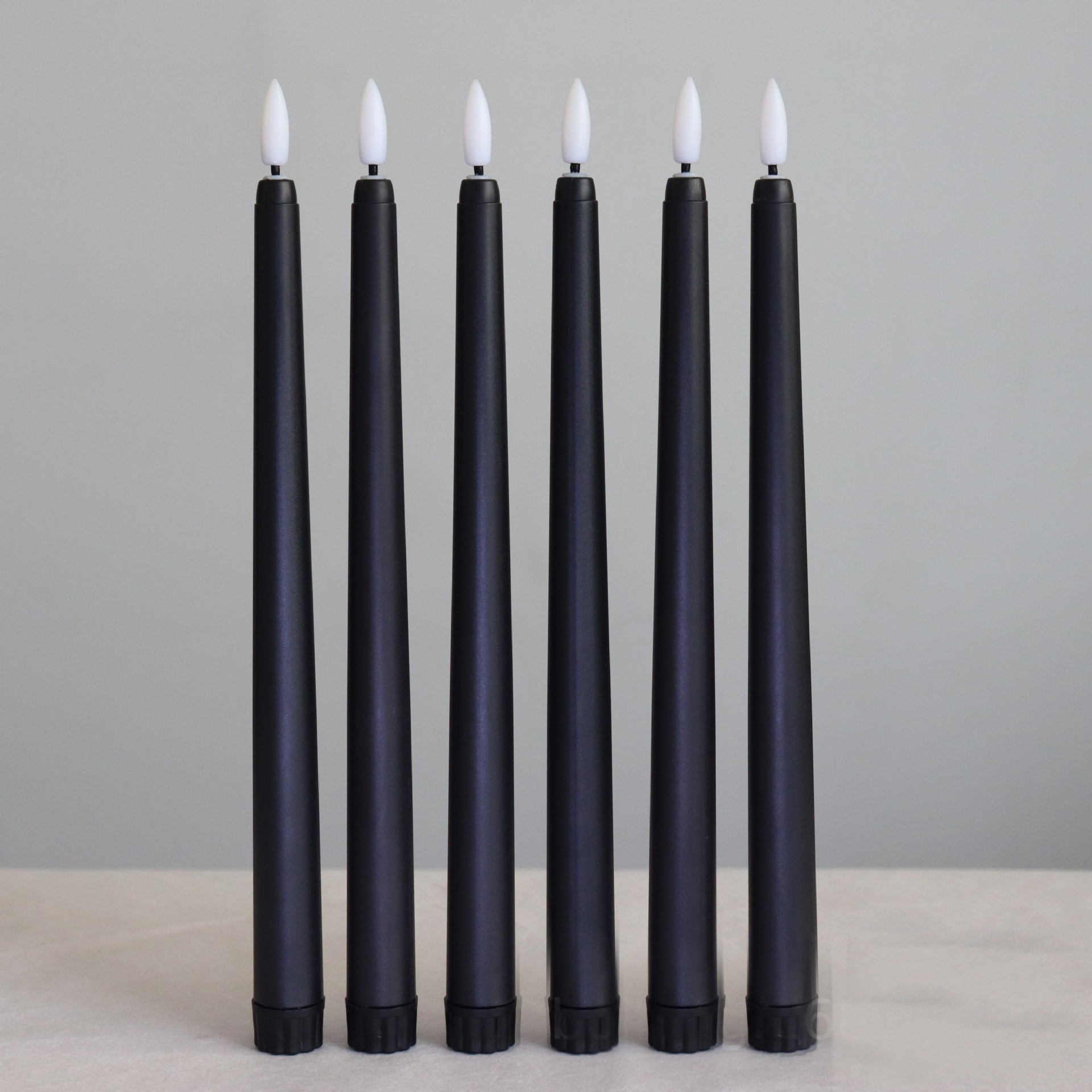 Battery Operated 3D bullet flame wick flickering black color led taper wax candles for christmas wedding decor