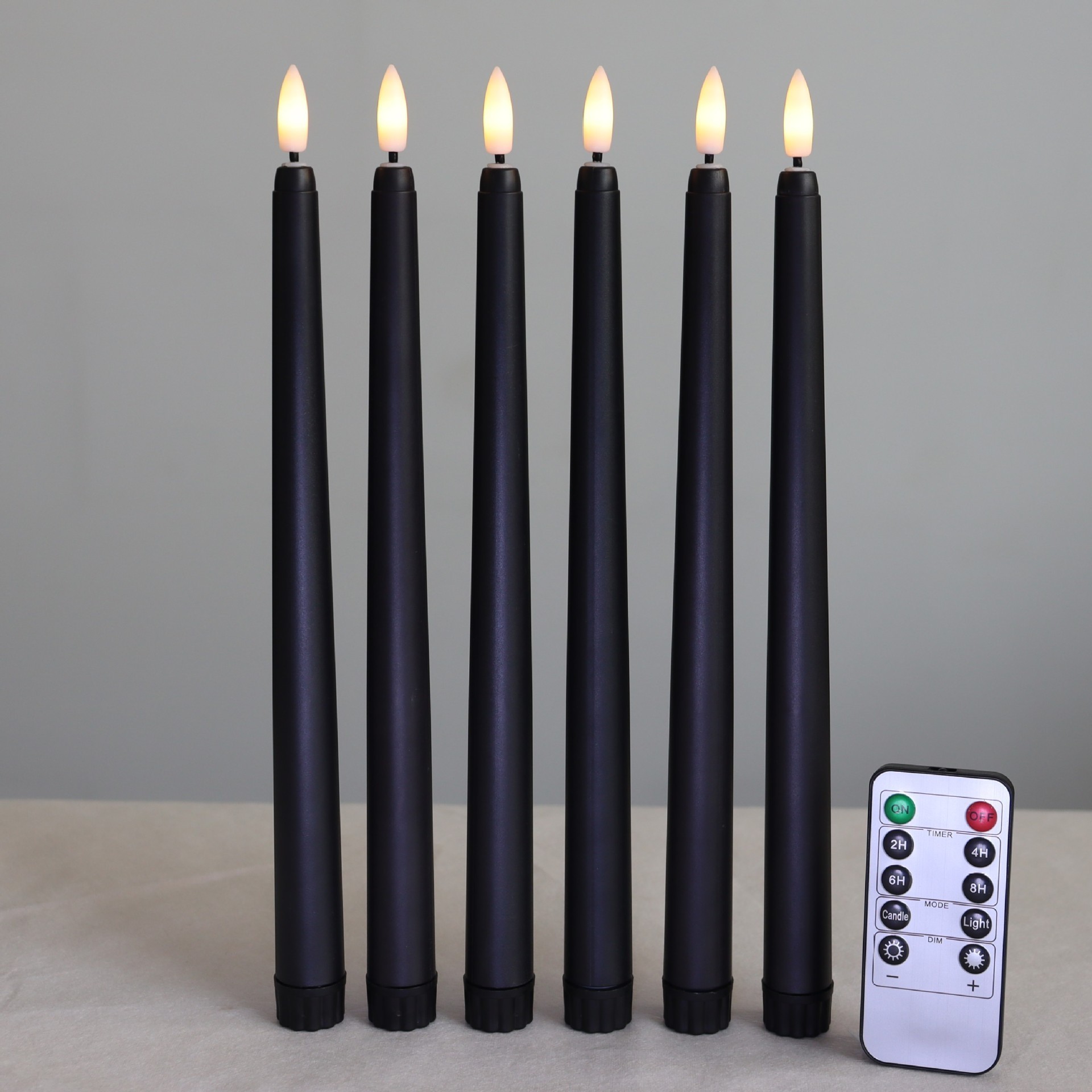 Battery Operated 3D bullet flame wick flickering black color led taper wax candles for christmas wedding decor