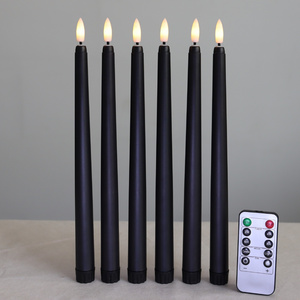 Battery Operated 3D bullet flame wick flickering black color led taper wax candles for christmas wedding decor