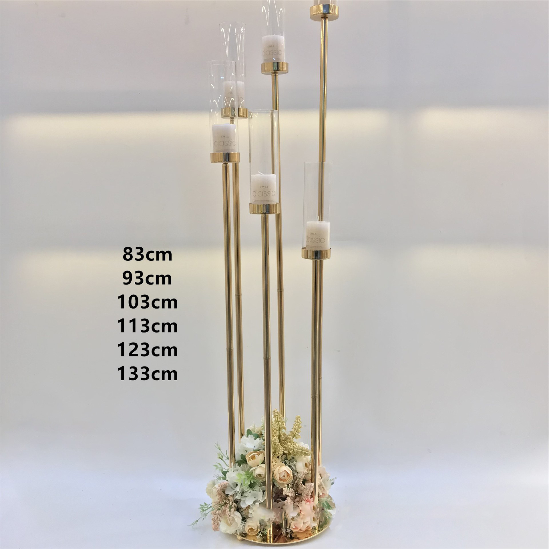 Luxury tall glass hurricane candle sticks crystal candelabra for wedding table centerpieces