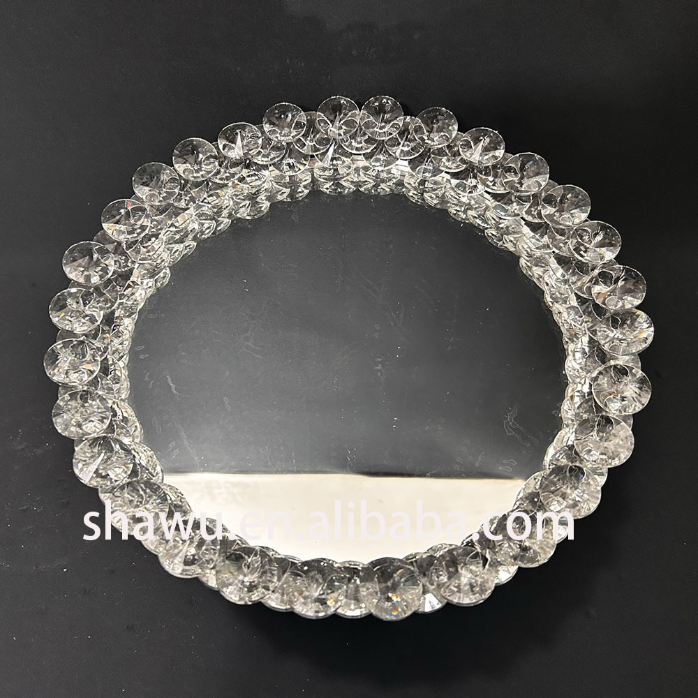 Wholesale silver mirror rhinestones square glass charger plate for wedding decoration