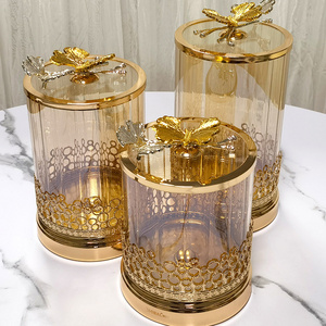 wholesale Round Candy Jar Storage Glass Sugar Pot Candy Jar with Lid for home party decoration