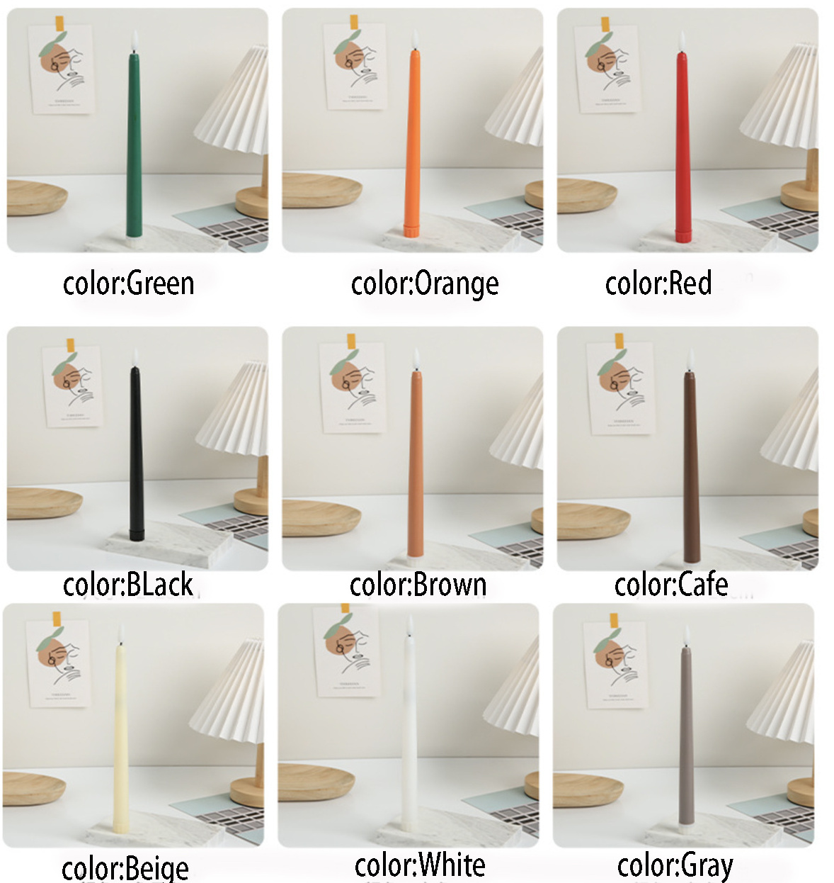 Classic battery operated multi colors electric 3D wick light flameless taper candles for christmas wedding decorative