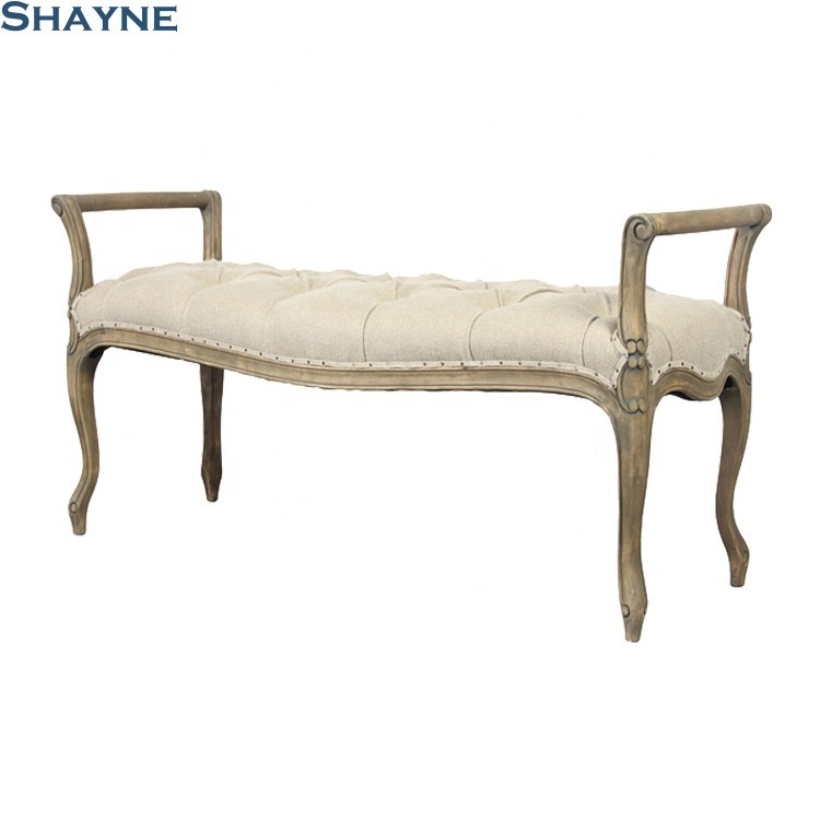 Shayne ODM Factory Luxury High-end Customize Public Company Sit Up Antique European Ottoman Stool Fabric Covered Bench