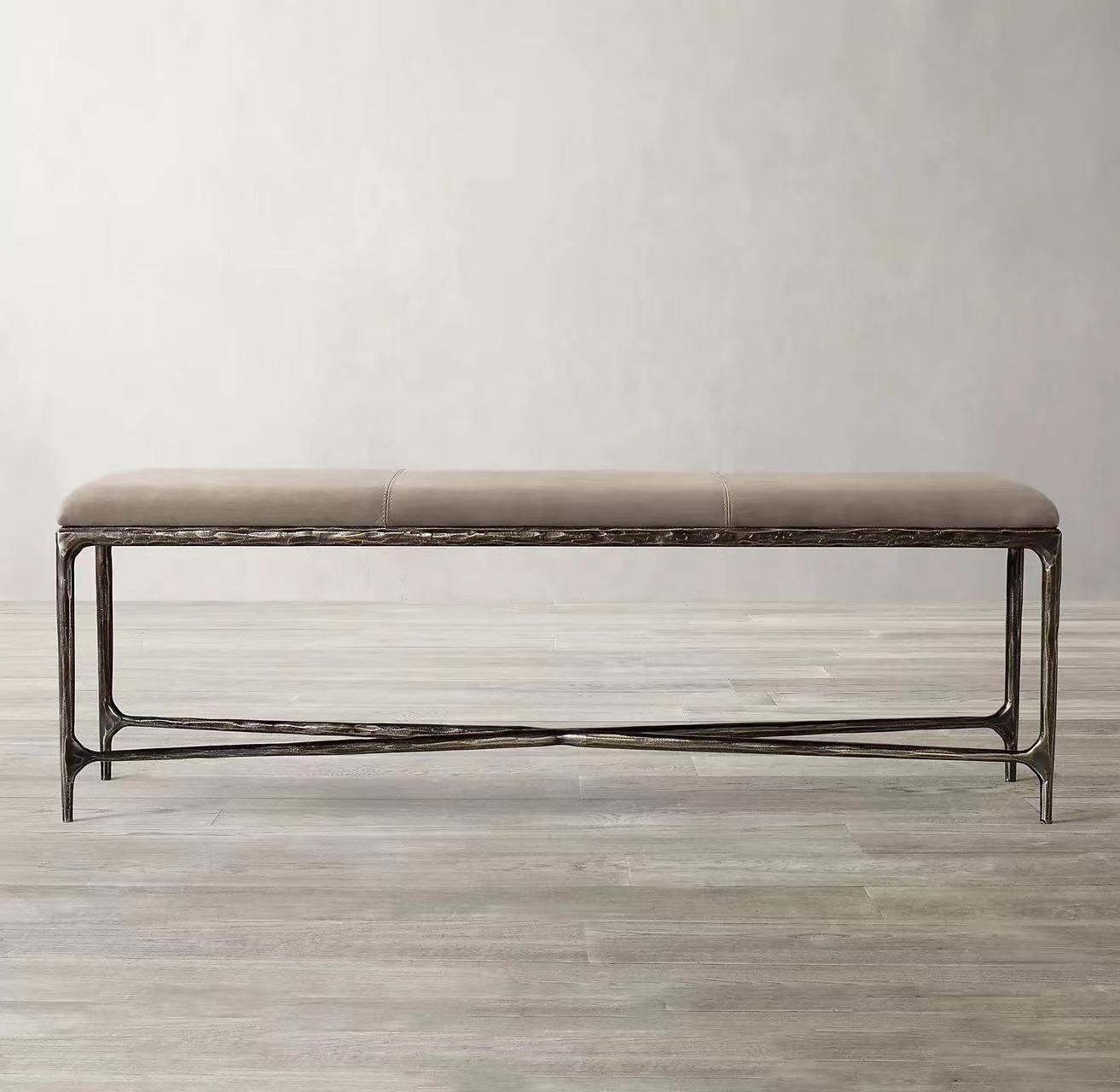 Modern luxury hand-forged metal base upholstery thaddeus brass end of bed fabric bench for home  bedroom furniture