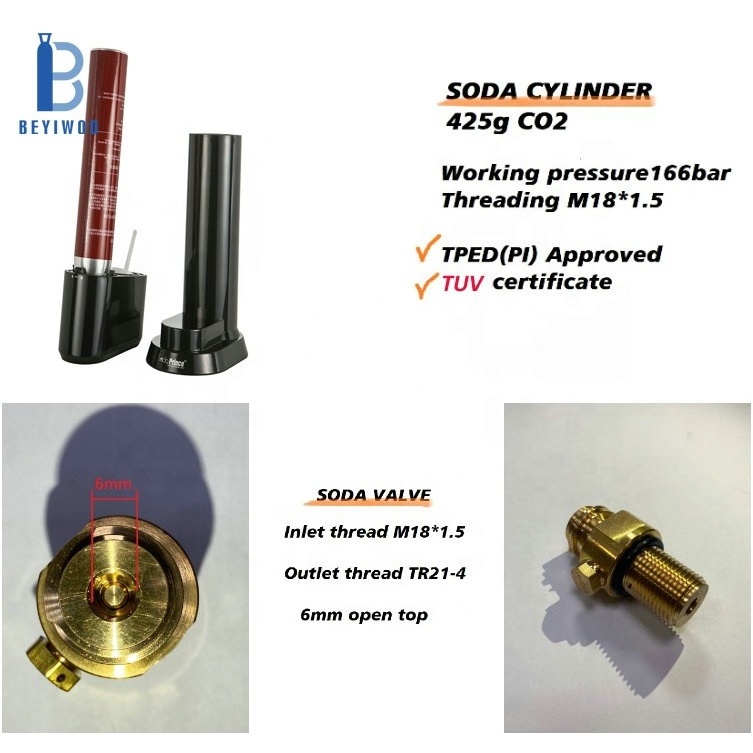 0.45kg CO2 Refillable Co2 Cartridge Exchange Aluminum Soda cylinder with trist valve for beverage 60L soda water machine