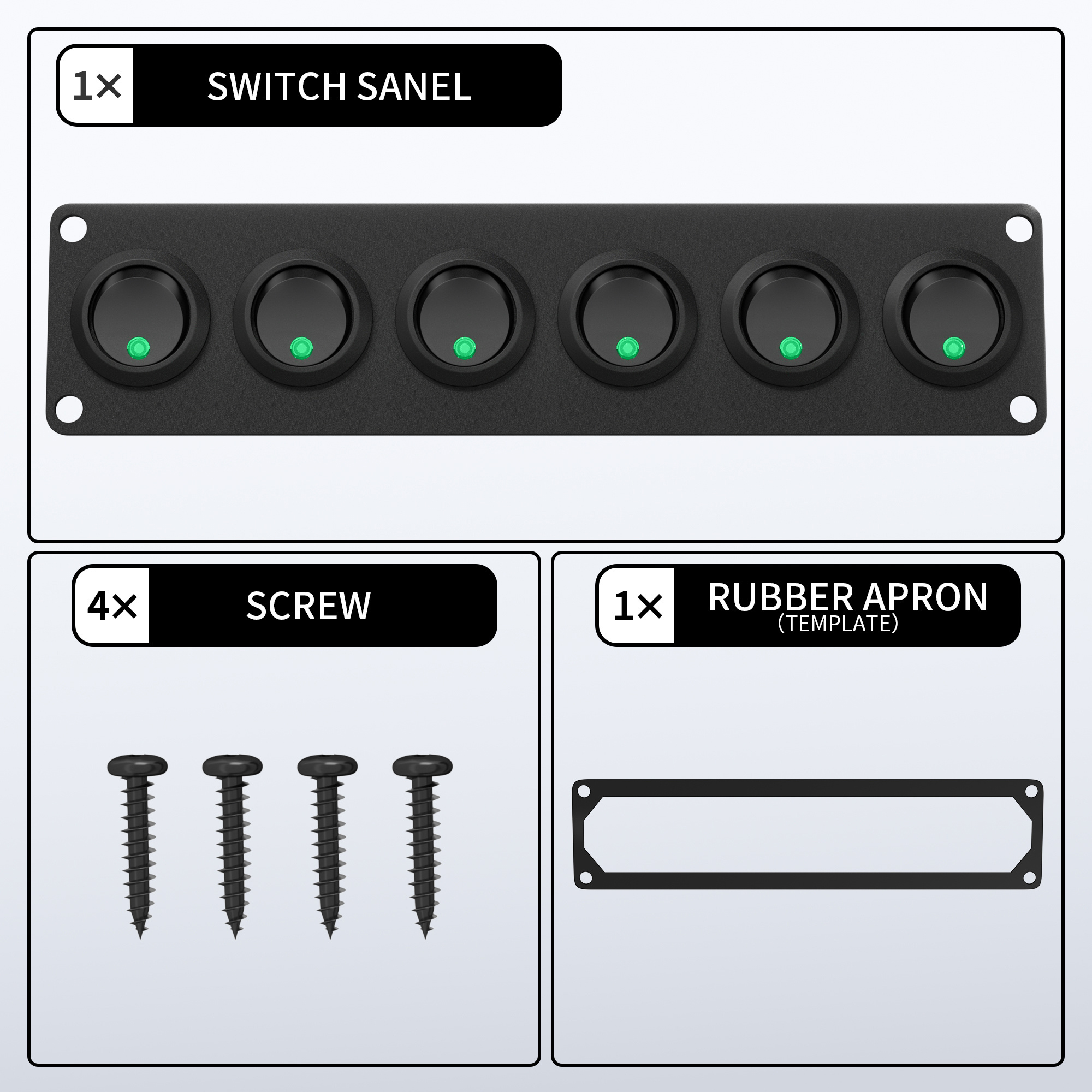 6 Position Dot LED Marine Rocker Switch Panel 12V 6 Gang Waterproof For Motorcycle Truck