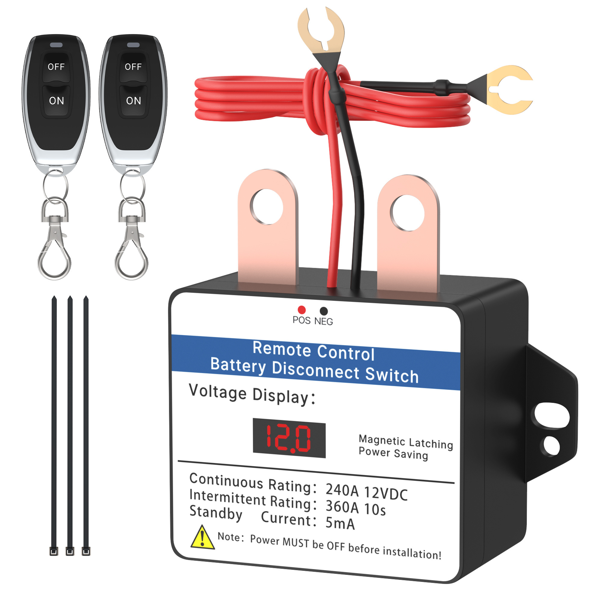 240A 12VDC Wireless Battery Switch Relay Remote Car Disconnect Magnetic Latching With Led Digital Display