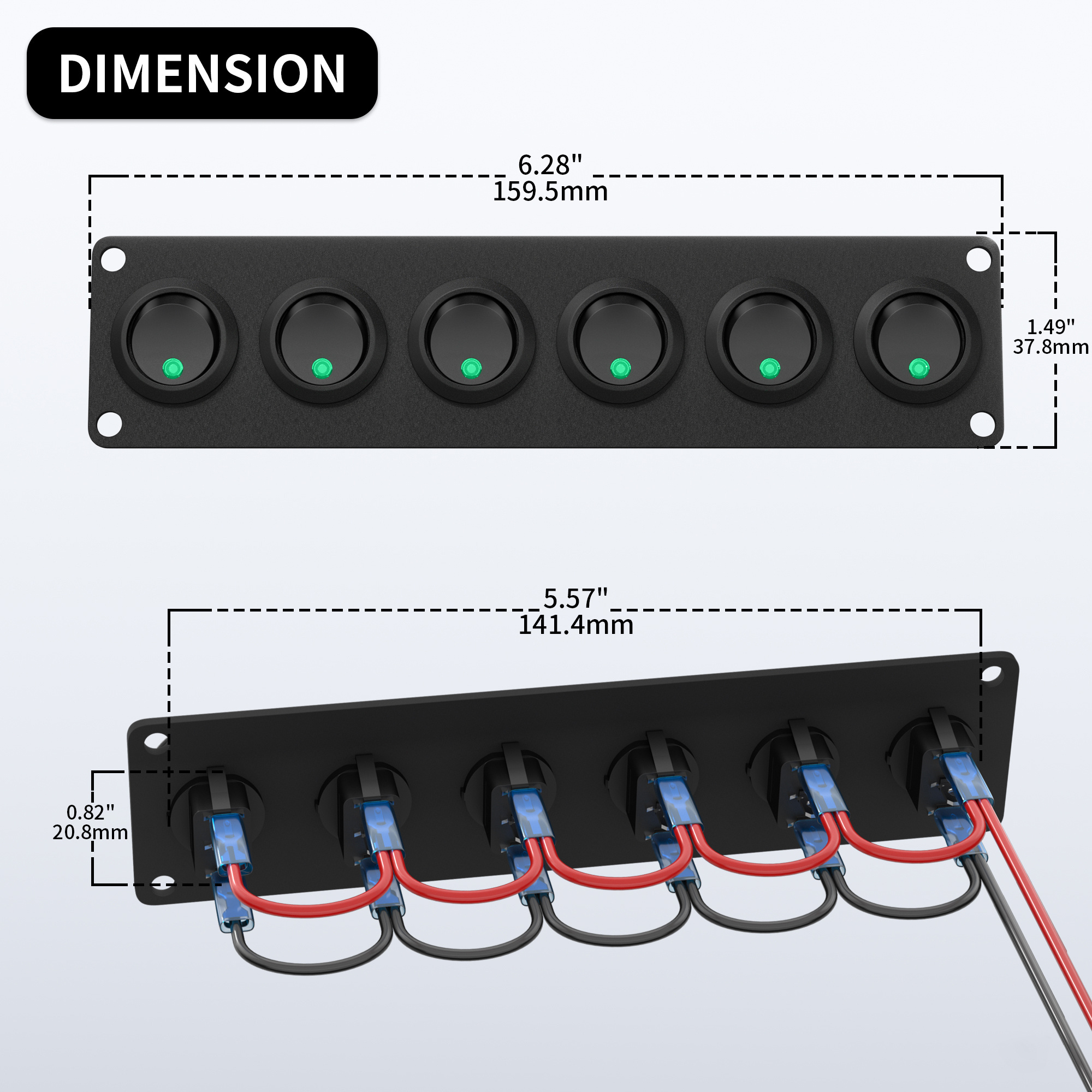 6 Position Dot LED Marine Rocker Switch Panel 12V 6 Gang Waterproof For Motorcycle Truck