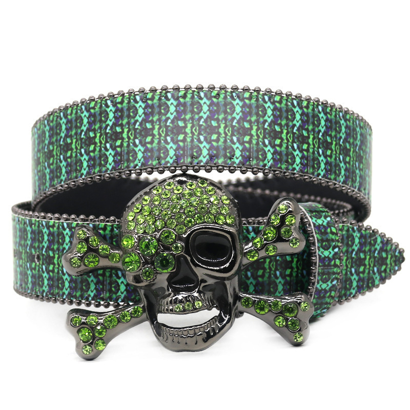 Green Diamond Sparkling Western Crystal Rhinestone Belt Designer Men's Belt Hip Hop Punk Fashion Trend Belt