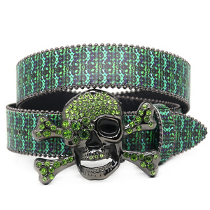 Green Diamond Sparkling Western Crystal Rhinestone Belt Designer Men's Belt Hip Hop Punk Fashion Trend Belt