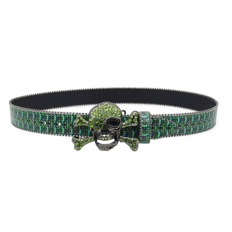 Green Diamond Sparkling Western Crystal Rhinestone Belt Designer Men's Belt Hip Hop Punk Fashion Trend Belt