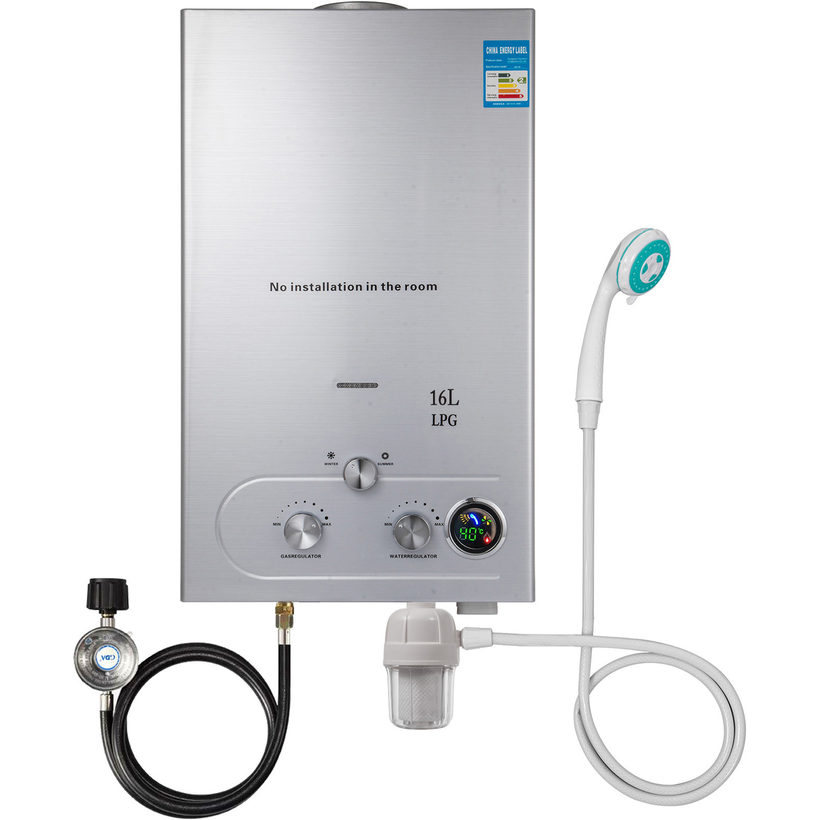 VEVOR 16L LPG Propane Gas Hot Water Heater Tankless Instant Boiler Bathroom Shower