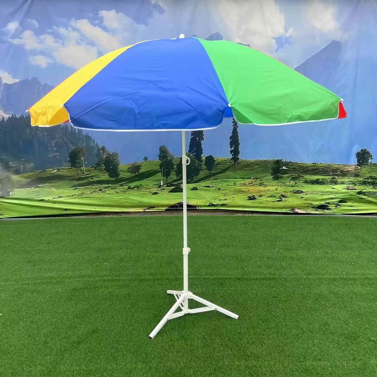 High quality tiltable lightweight portable aluminum traveling garden beach umbrella outdoor Stripe Umbrella