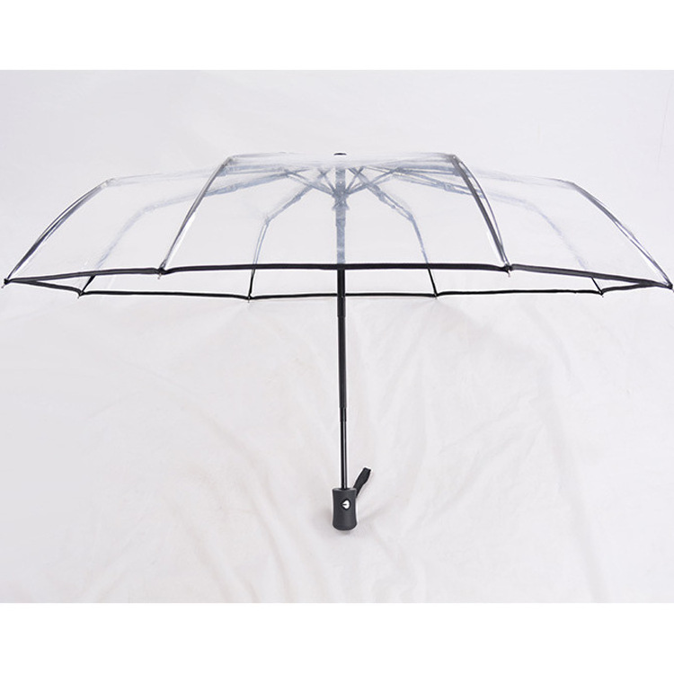 Custom Color Logo Promotion Sale Clear 3 Fold Auto Open Automatic Umbrella Transparent