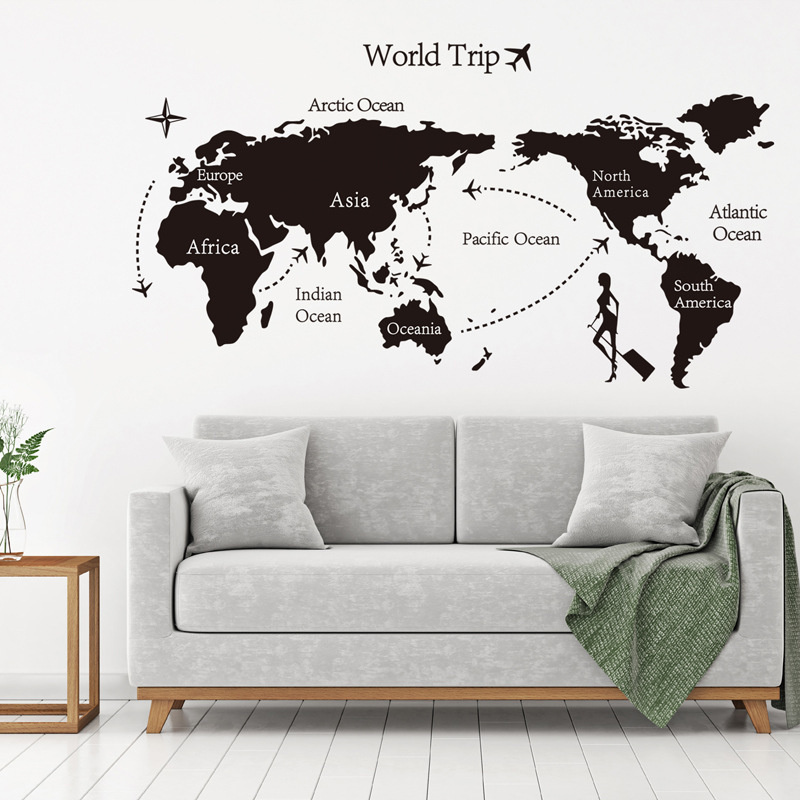 Wholesale Most Popular Custom Size  DIY World Trip Map Wall Sticker for Home Decoration