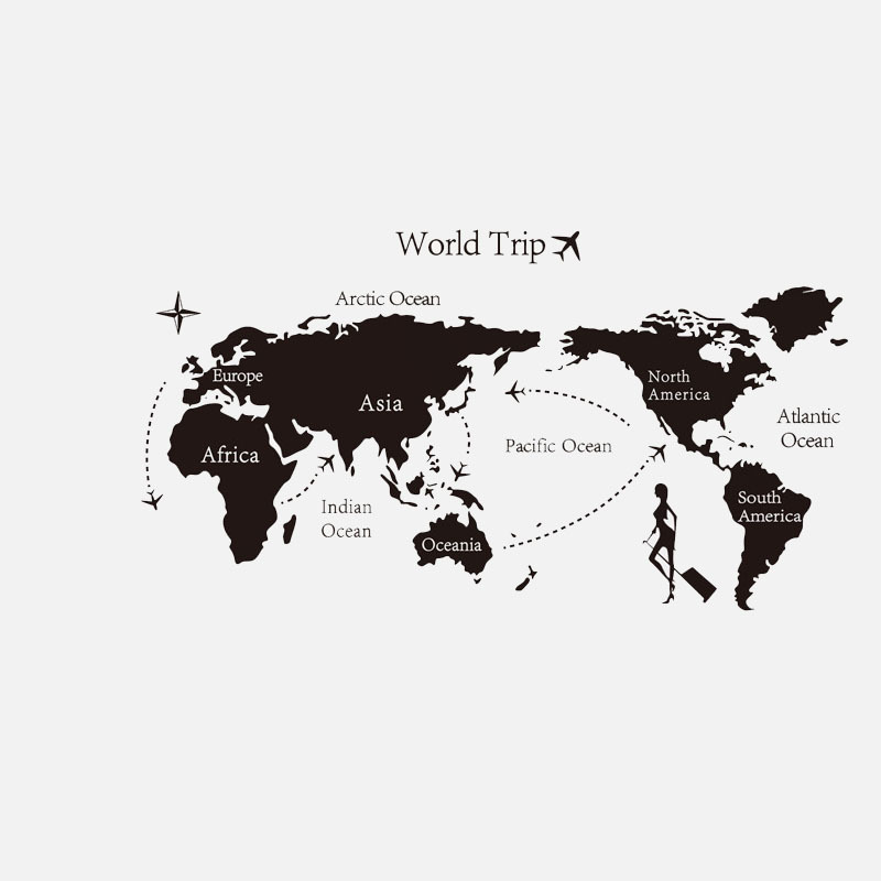 Wholesale Most Popular Custom Size  DIY World Trip Map Wall Sticker for Home Decoration