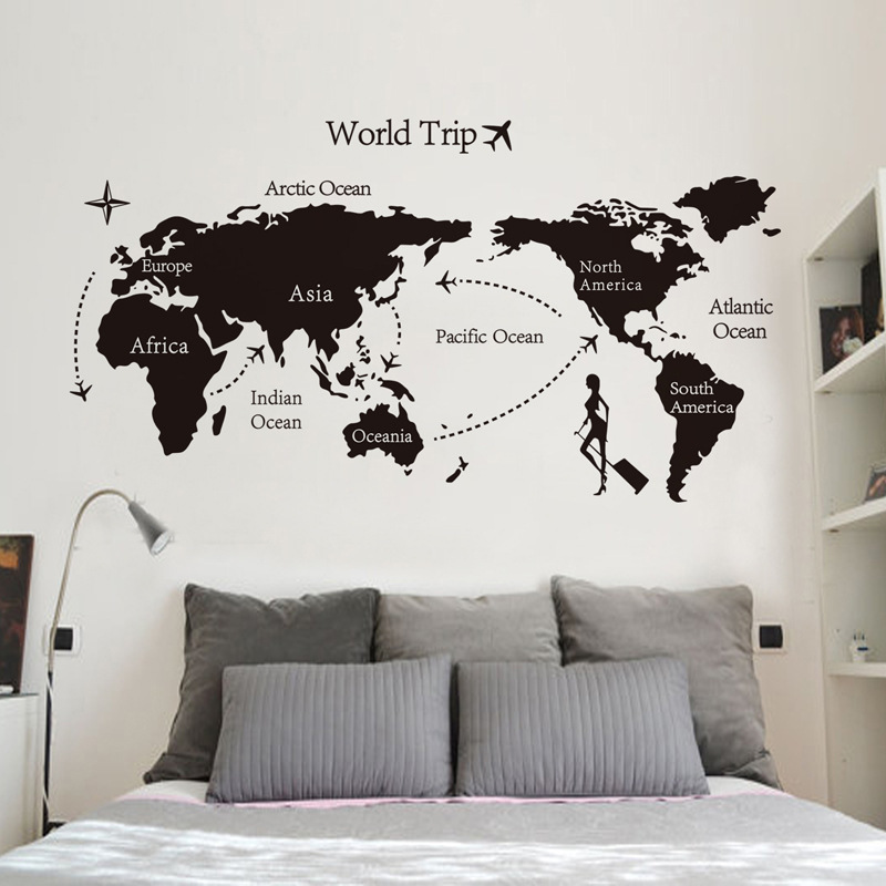 Wholesale Most Popular Custom Size  DIY World Trip Map Wall Sticker for Home Decoration