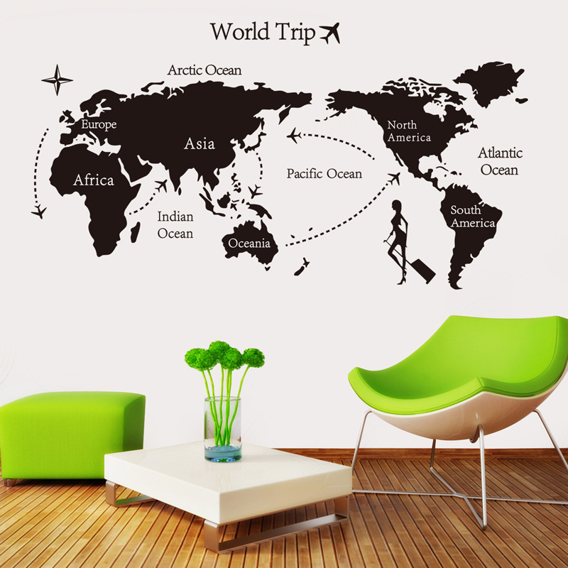 Wholesale Most Popular Custom Size  DIY World Trip Map Wall Sticker for Home Decoration