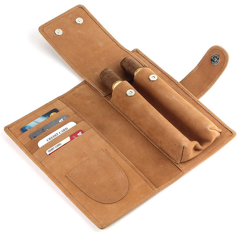 Custom PU and Genuine Leather Cigar Travel Case Pouch Holder with Cutter