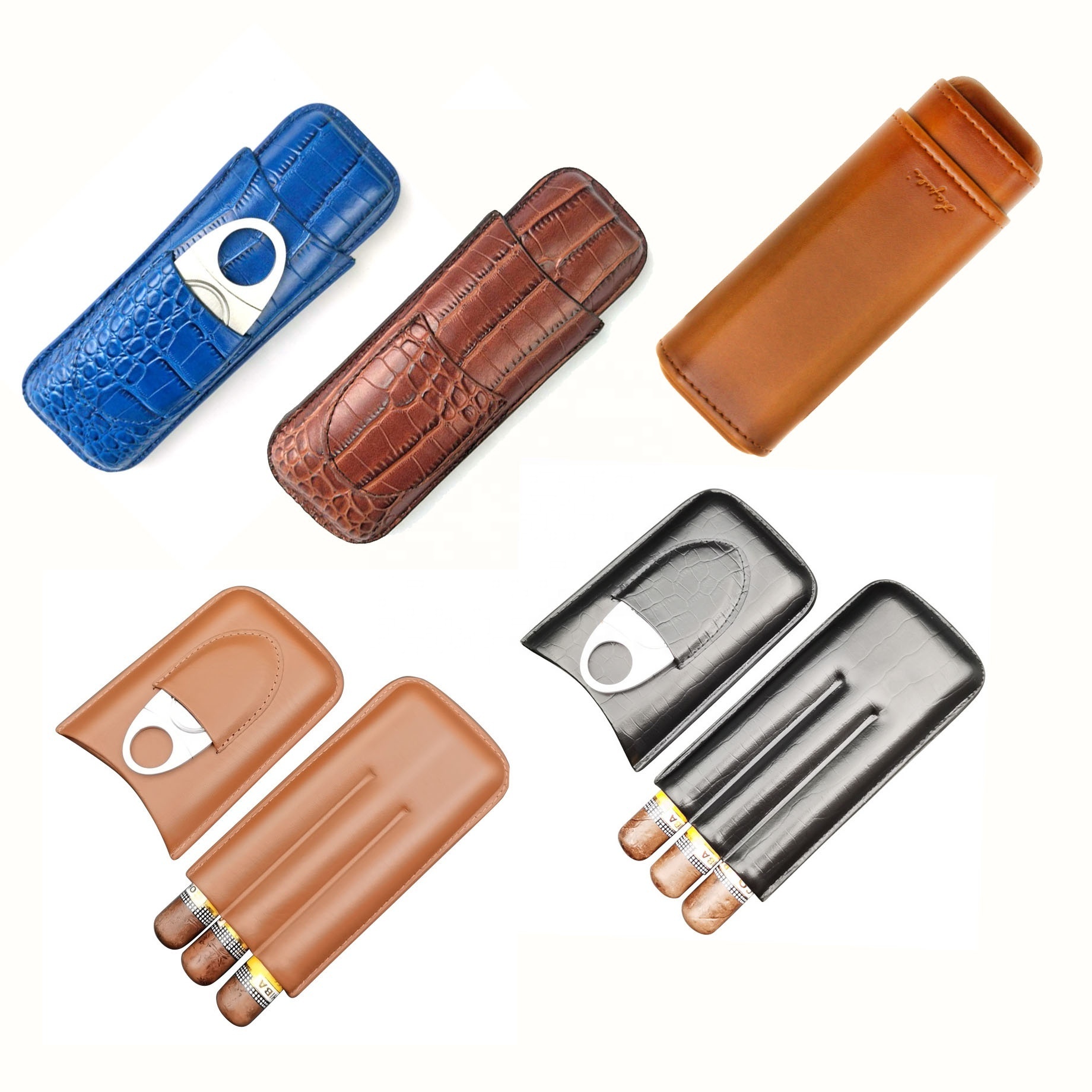 Custom PU and Genuine Leather Cigar Travel Case Pouch Holder with Cutter