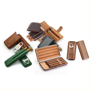 Custom PU and Genuine Leather Cigar Travel Case Pouch Holder with Cutter