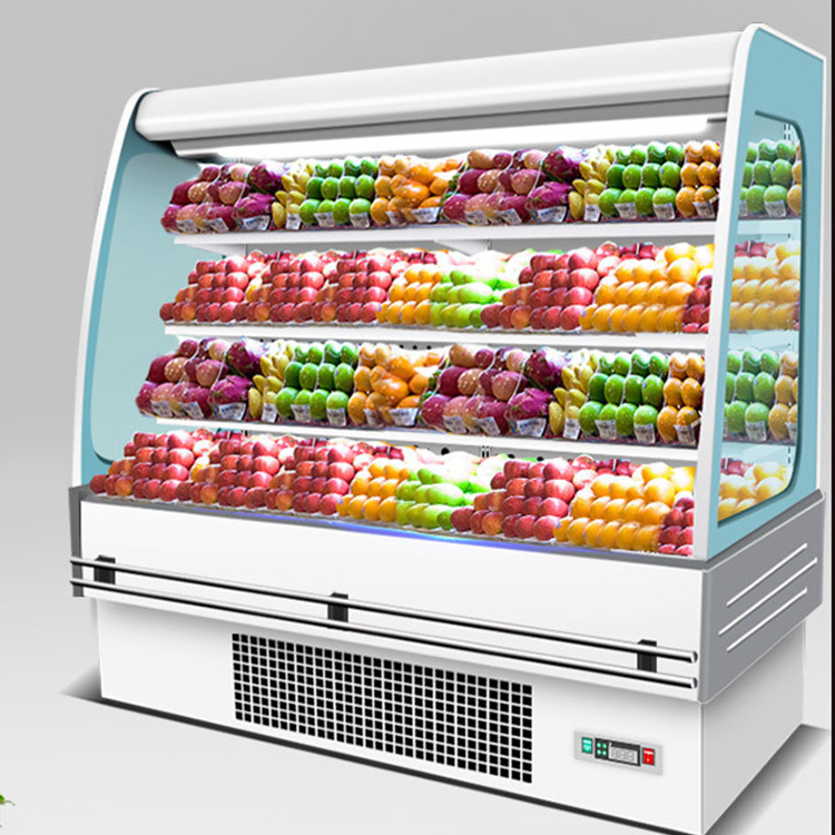 open fridge vegetables fruit used supermarket refrigerator and display freezer