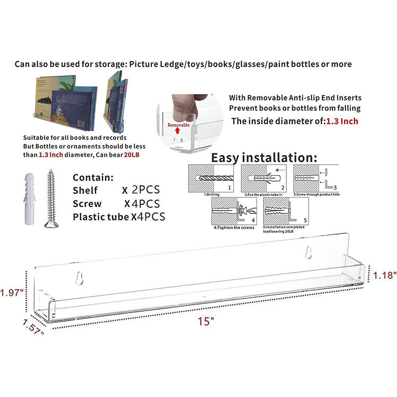 Wholesale Custom Wall Mounted Multi-Tier Nail Polish Clear Acrylic Display Rack with End Inserts