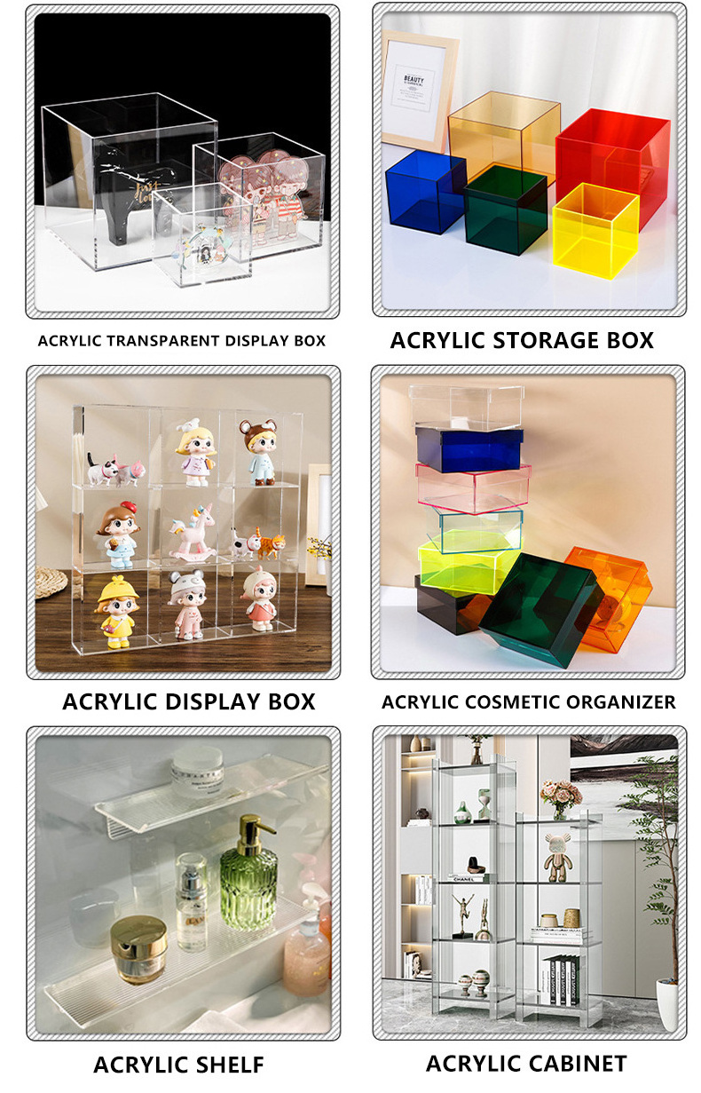 Custom Countertop Plexiglass Acrylic Display Case Display Figures Dolls Clear Display Cube Acrylic Boxes with Thick Base