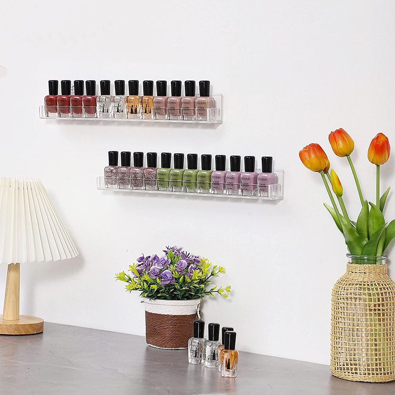 Wholesale Custom Wall Mounted Multi-Tier Nail Polish Clear Acrylic Display Rack with End Inserts