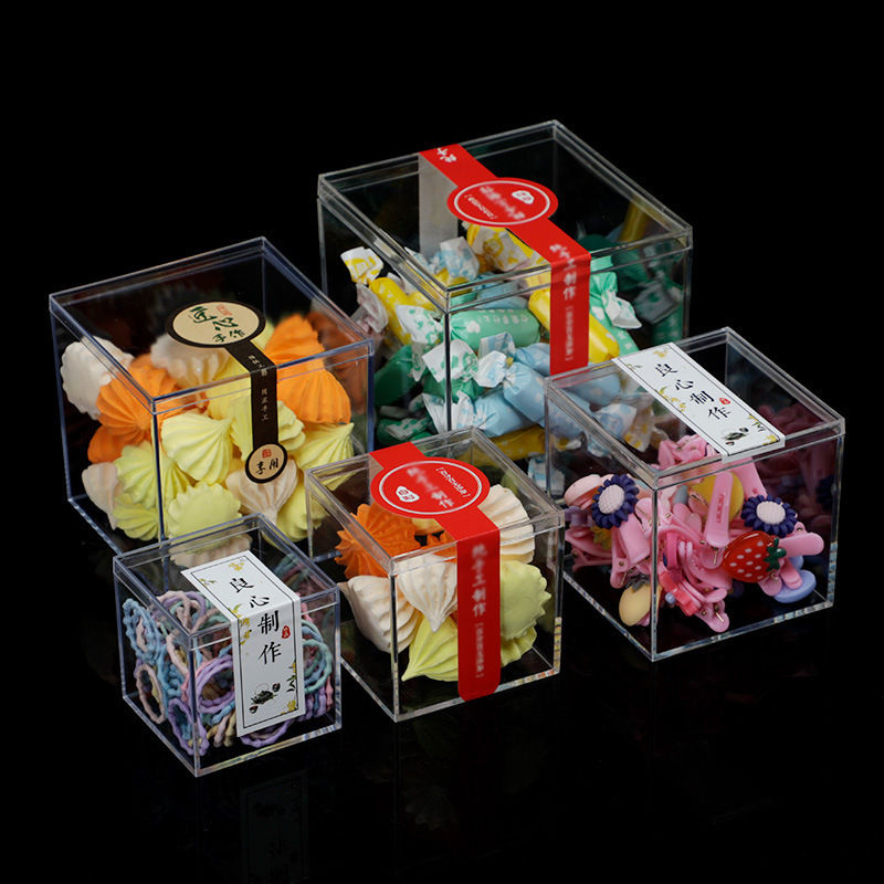 Factory Custom Wholesale Square Plastics PS Storage Cube Small Candy Favor Clear Acrylic Box With Lid