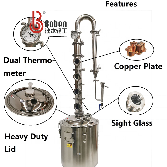 Steam Jacketed Tank/Boiler With Copper Distiller Column and Mixer/Agitator for Distillation Equipment