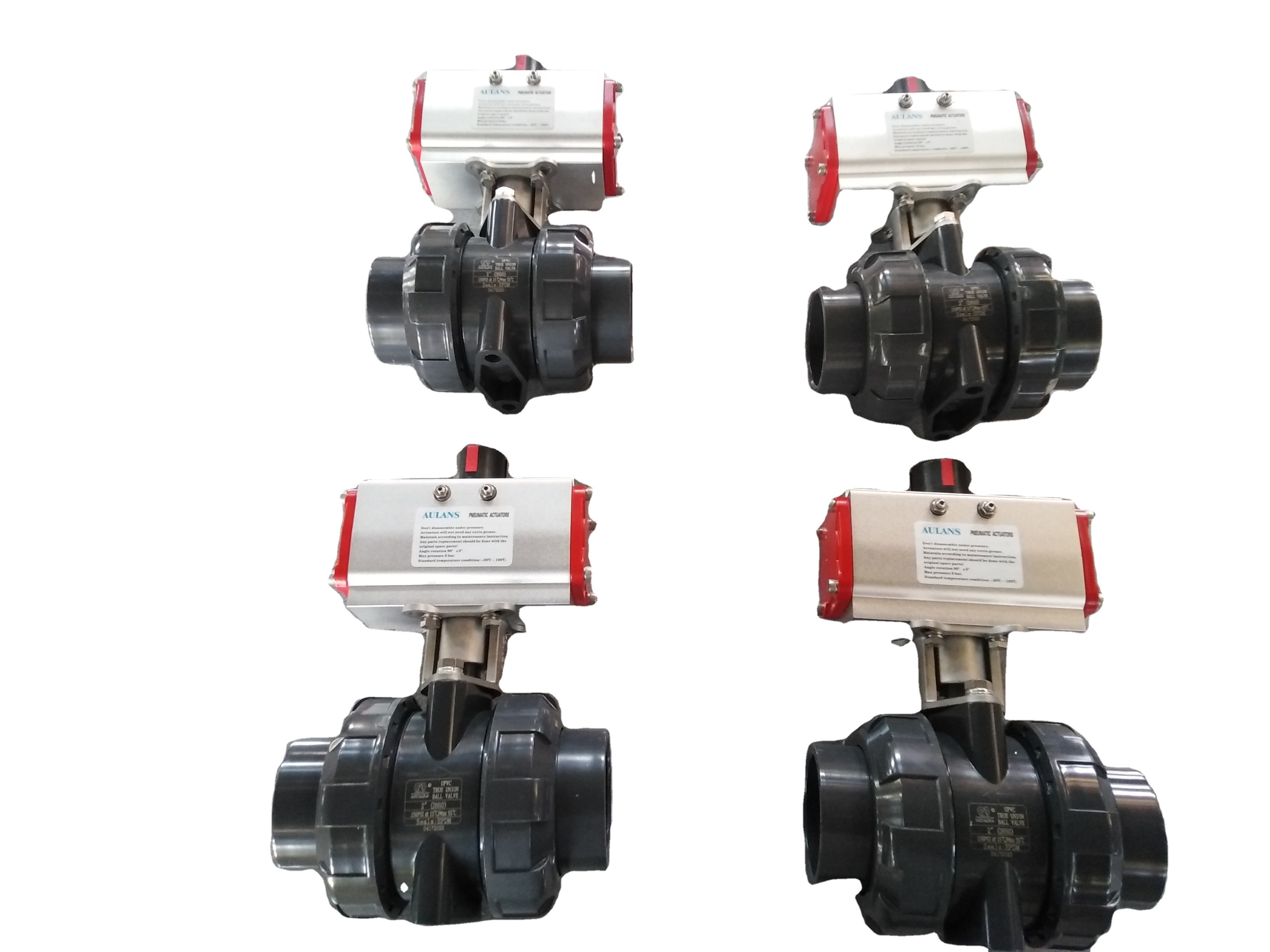 Electric Motorized Ball Valve Air Actuator Double Union PVC Plastic 2 Ways Pneumatic Control Ball Valve