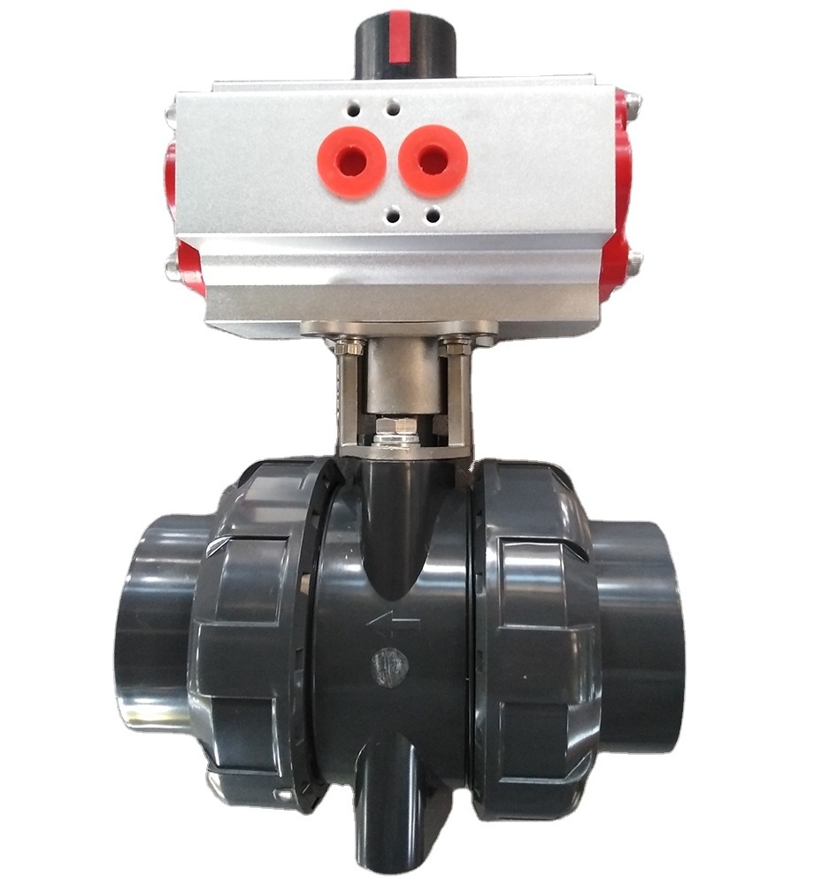 Electric Motorized Ball Valve Air Actuator Double Union PVC Plastic 2 Ways Pneumatic Control Ball Valve