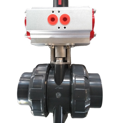 Electric Motorized Ball Valve Air Actuator Double Union PVC Plastic 2 Ways Pneumatic Control Ball Valve