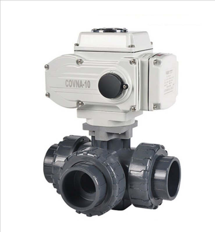 Electric Motorized Ball Valve Air Actuator Double Union PVC Plastic 2 Ways Pneumatic Control Ball Valve