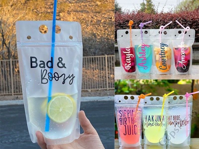 Customize Transparent Liquid Pouch Zip Locked Bag Stand Up Beverage Plastic Package Pouch With Free Straw